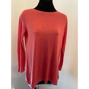 J. McLaughlin XL Coral Pink Silk Cotton Knit Top Long Sleeve Button Cuff Snag